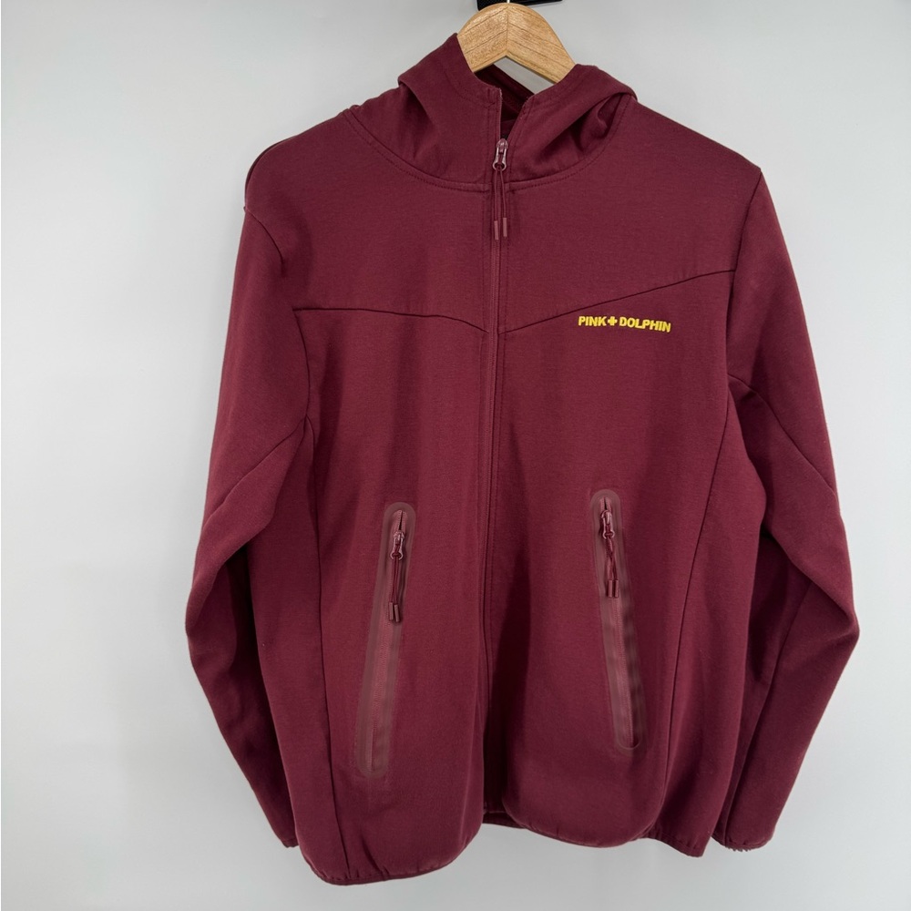 Pink Dolphin Men's Pink maroon softshell jacket Size Medium Zipper Pockets